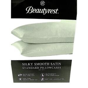 2Pc Beautyrest STANDARD Satin Pillowcases Lt SAGE GREEN Silky Therapy Hair Skin